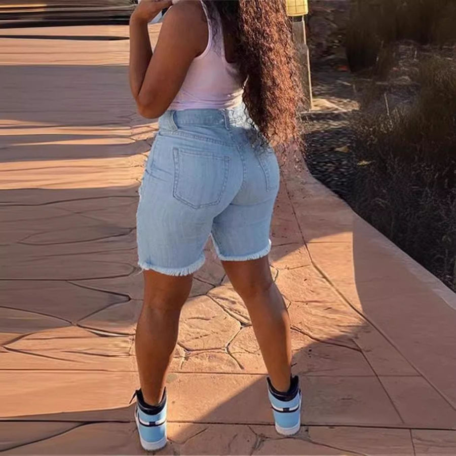 Nora | Women's Fringe Shorts in Blue