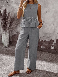 Norah | Women's Embroidered Wide-Leg 2 Piece Set in Black & White