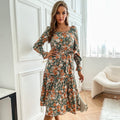 Norbertine | Women's Belted Floral Elegant Maxi Dress