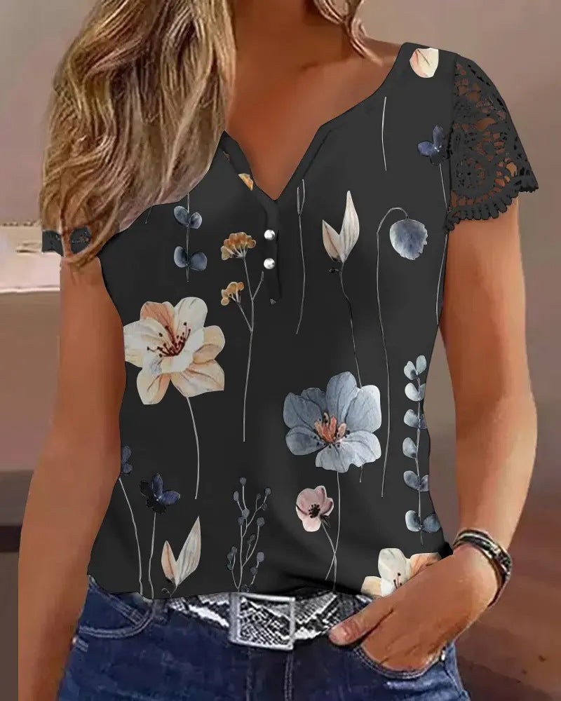 Norma | Women's Short Sleeve Lace Floral Blouse