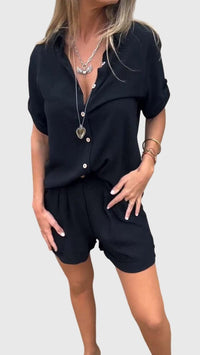Norma | Women's Short Sleeve Shorts 2 Piece Set in Black
