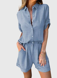 Norma | Women's Short Sleeve Shorts 2 Piece Set in Blue