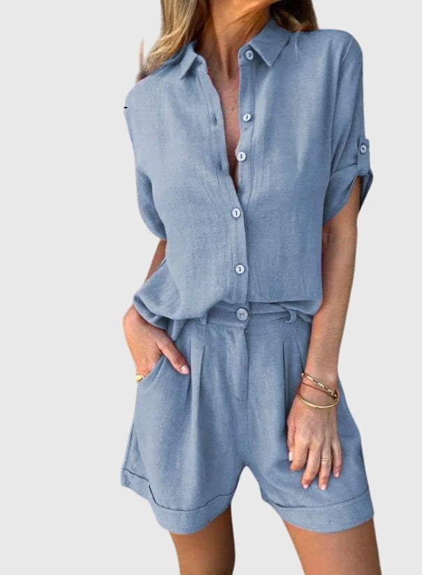 Norma | Women's Short Sleeve Shorts 2 Piece Set in Blue