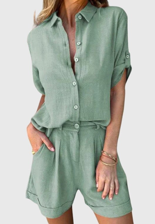 Norma | Women's Short Sleeve Shorts 2 Piece Set in Green