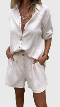 Norma | Women's Short Sleeve Shorts 2 Piece Set in White