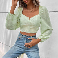 Nuala | Women's Textured Voluminous Top in Green