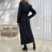 Obdulia | Women's V-Neck Slit Elegant Maxi Dress in Black