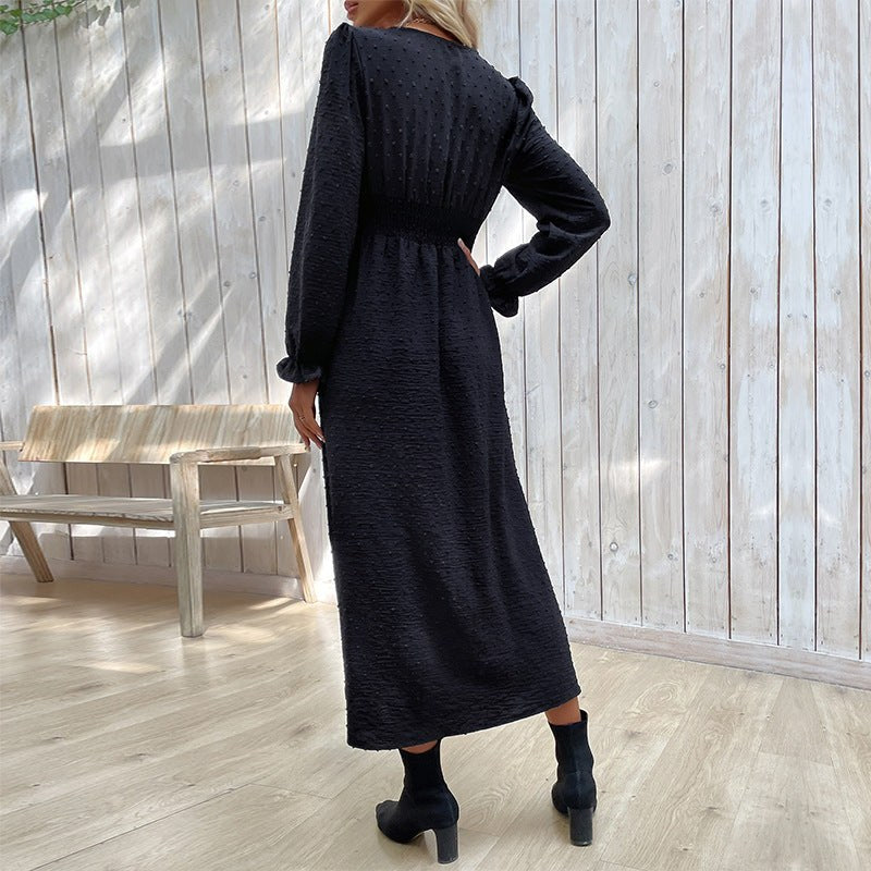 Obdulia | Women's V-Neck Slit Elegant Maxi Dress in Black