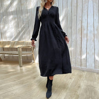 Obdulia | Women's V-Neck Slit Elegant Maxi Dress in Black
