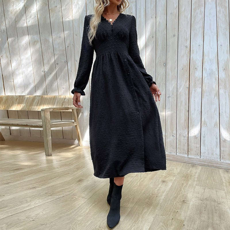 Obdulia | Women's V-Neck Slit Elegant Maxi Dress in Black