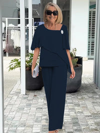 Oceane | Women's Square Neck Wedding 2 Piece Set in Navy Blue