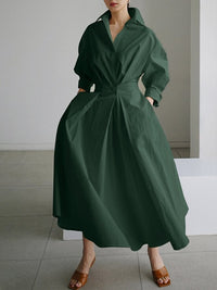 Oceania | Women's Collared Long Sleeve Midi Dress in Army Green