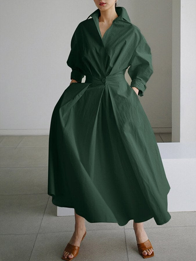 Oceania | Women's Collared Long Sleeve Midi Dress in Army Green