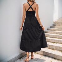 Octaviana | Women's V-Neck Slit Elegant Maxi Dress in Black