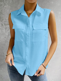 Odaline | Women's Sleeveless Blouse Top in Sky Blue