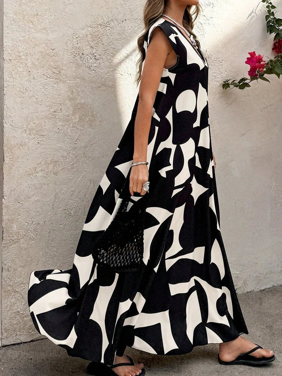 Odalys | Women's V-Neck Black Maxi Sundress