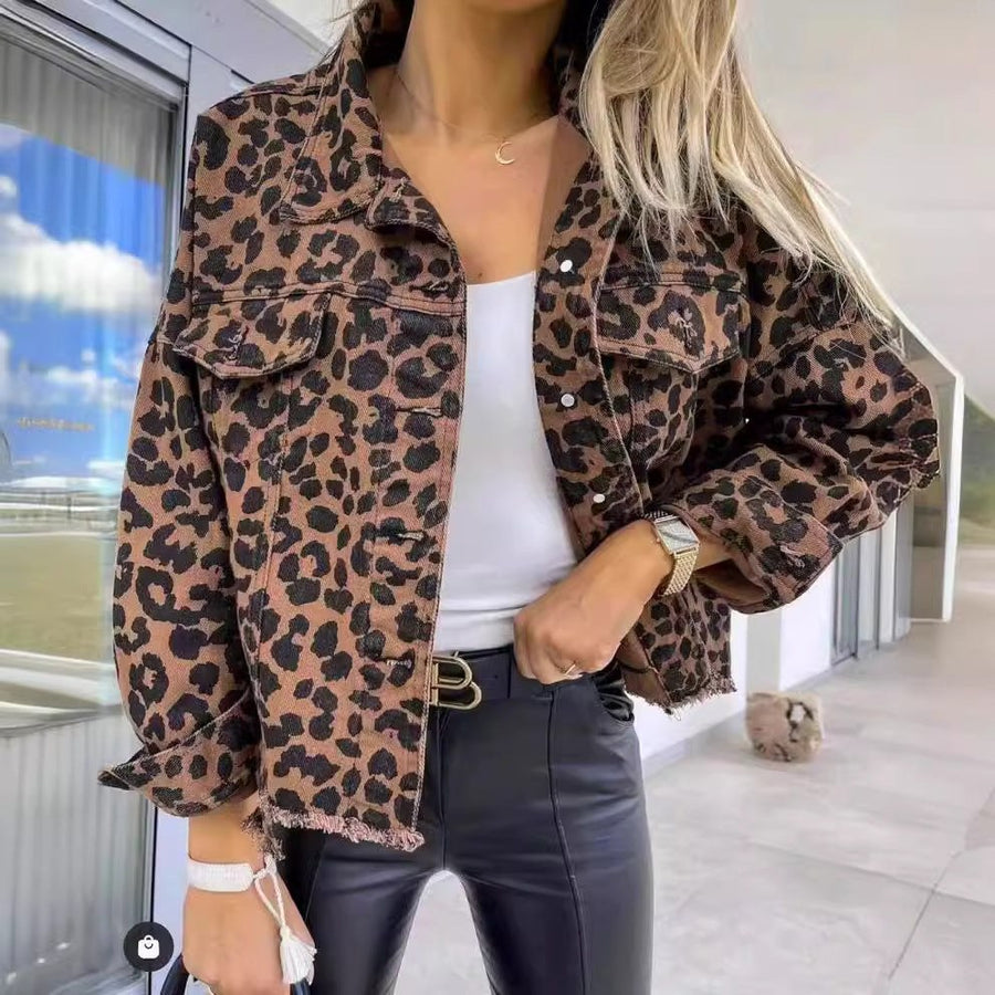 Odalys | Women's Casual Denim Jacket in Leopardenmust