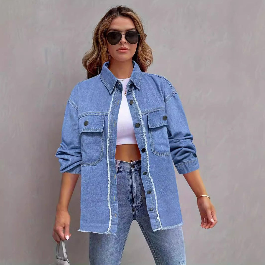 Odette | Women's Pockets Casual Denim Jacket in Light Blue