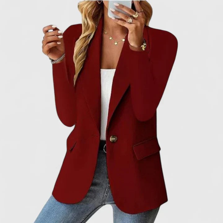 Ofelia | Women's Lapel Single Button Blazer in Dark Red