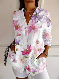Olive | Women's Abstract Print Button Front Blouse in White