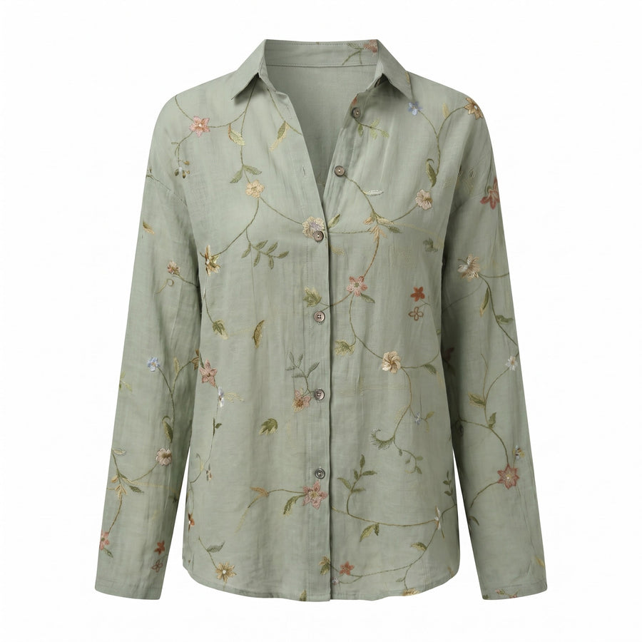 Olivette | Women's Abstract Print Split Neck Blouse