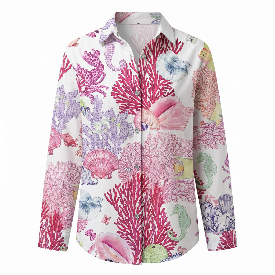 Olivette | Women's Abstract Print Split Neck Blouse