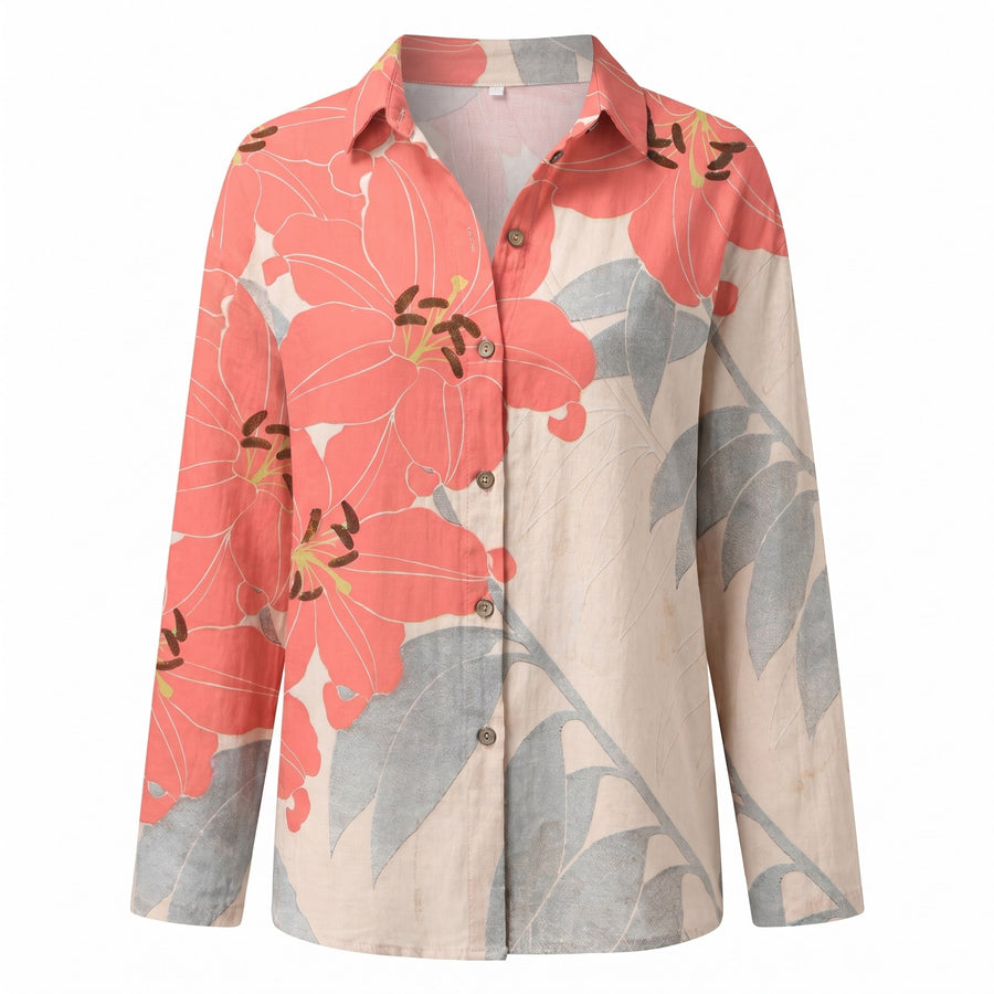 Olivette | Women's Abstract Print Split Neck Blouse