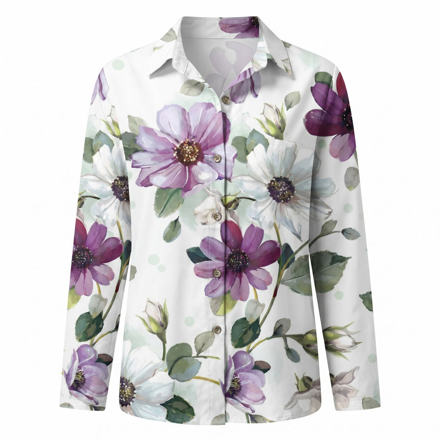 Olivette | Women's Abstract Print Split Neck Blouse
