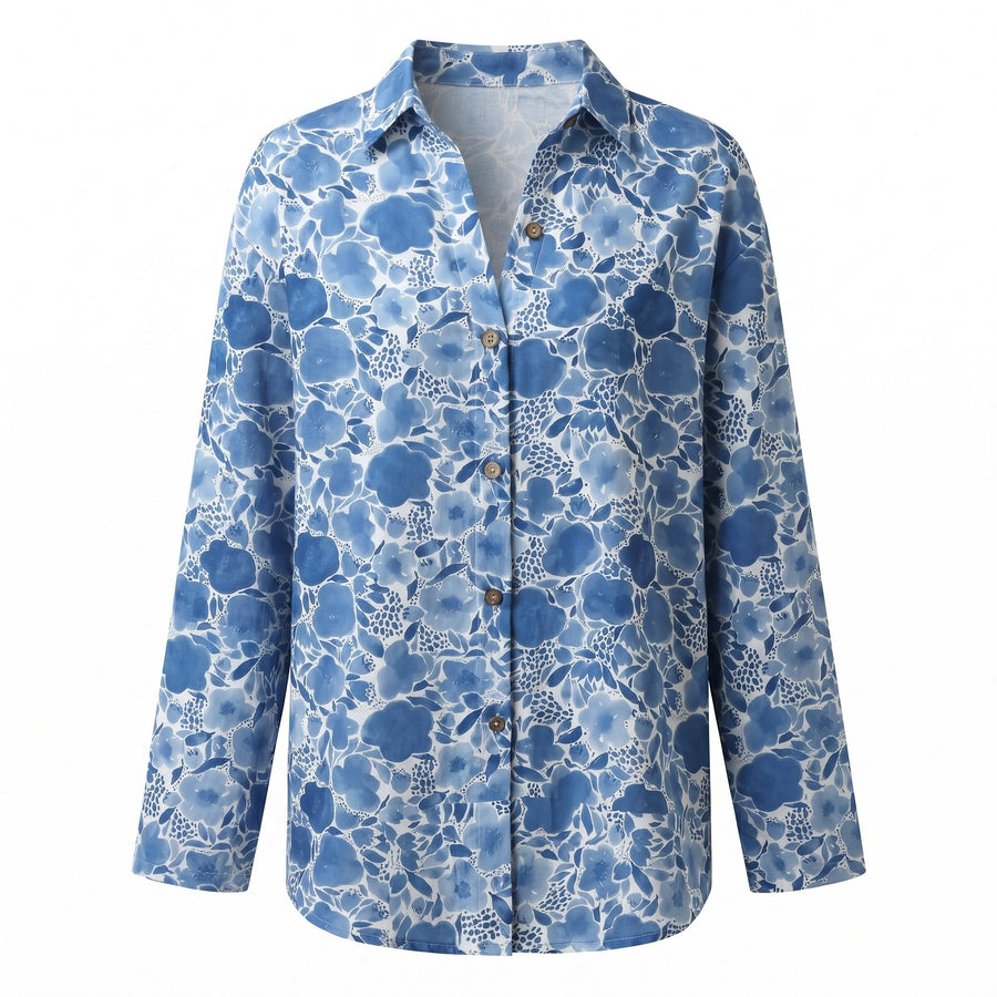 Olivette | Women's Abstract Print Split Neck Blouse