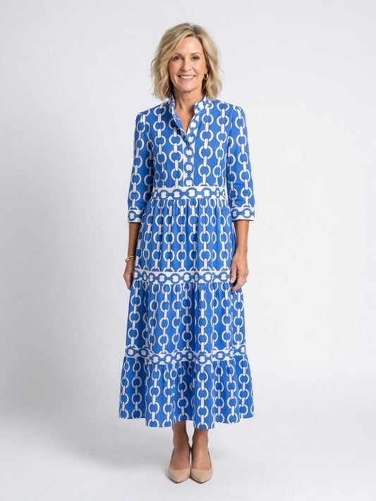 Olwen | Women's 3/4 Sleeve Midi Sundress in Blue