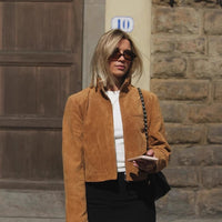 Olympia | Women's Pockets Elegant Leather Jacket in Khaki