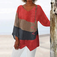 Olympia | Women's Block V-Neck Blouse in Red