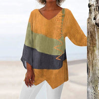 Olympia | Women's Block V-Neck Blouse in Yellow