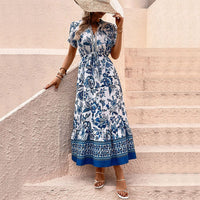 Ondina | Women's Tailored Floral Maxi Dress in Blue
