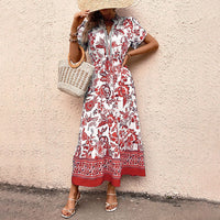 Ondina | Women's Tailored Floral Maxi Dress in Red