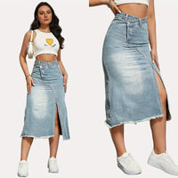 Ondine | Women's Asymmetric Slit Jeans in Light Blue