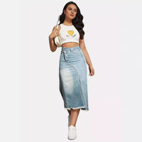 Ondine | Women's Asymmetric Slit Jeans in Light Blue