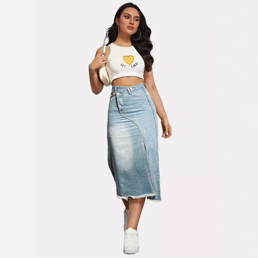 Ondine | Women's Asymmetric Slit Jeans in Light Blue