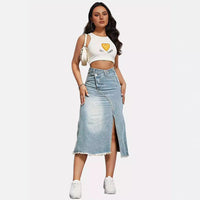 Ondine | Women's Asymmetric Slit Jeans in Light Blue