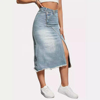 Ondine | Women's Asymmetric Slit Jeans in Light Blue