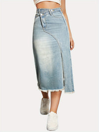 Ondine | Women's Asymmetric Slit Jeans in Light Blue