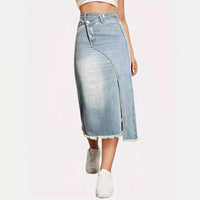 Ondine | Women's Asymmetric Slit Jeans in Light Blue