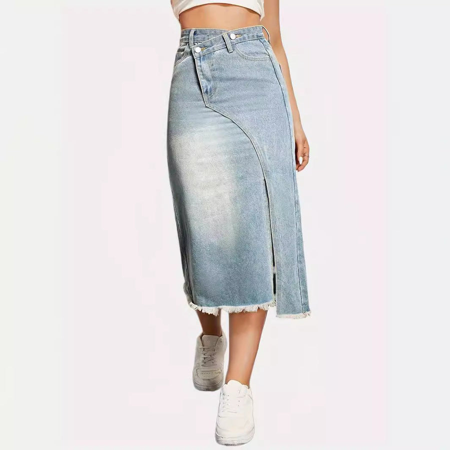 Ondine | Women's Asymmetric Slit Jeans in Light Blue