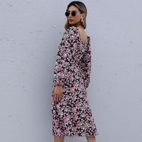 Onorata | Women's Waist Belt Ruched Belted Floral Maxi Dress in Black