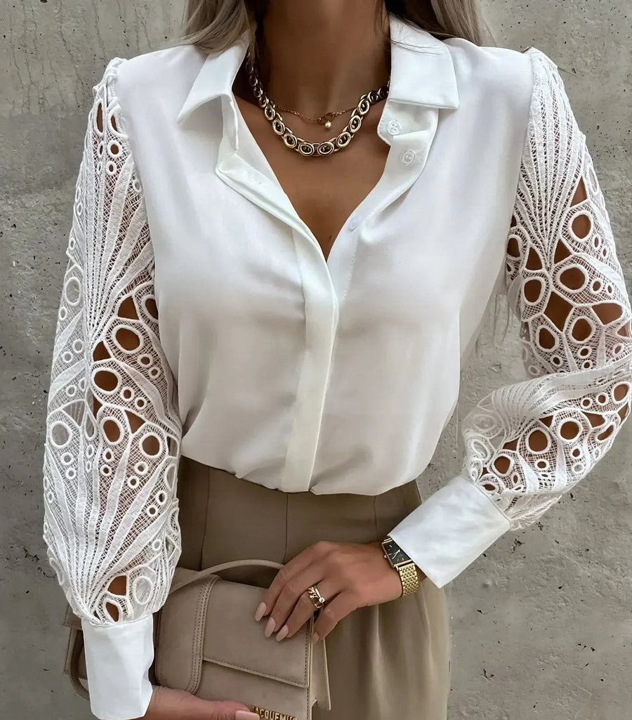Opal | Women's Collared Button Blouse in White