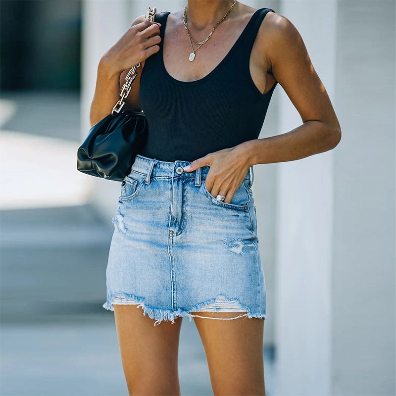 Ophelie | Women's Fringe Casual Jeans in Denim Blue