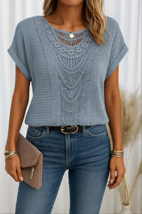 Ophelie | Women's Decorative Crochet-Style Blouse in Light Blue
