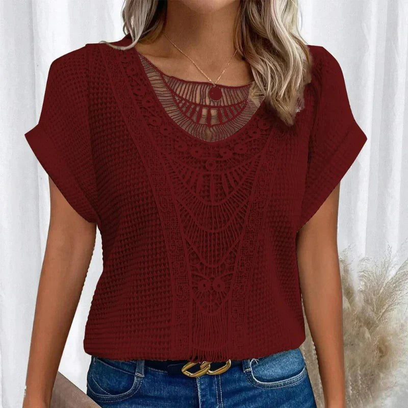 Ophelie | Women's Decorative Crochet-Style Blouse in Red