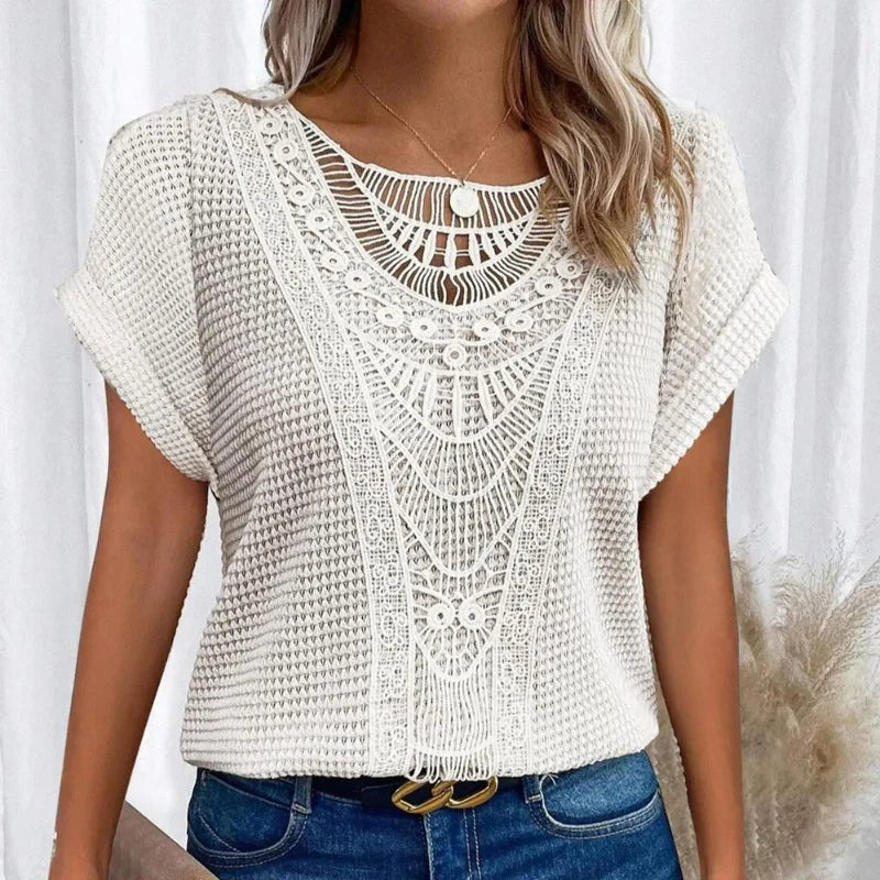 Ophelie | Women's Decorative Crochet-Style Blouse in White