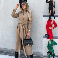 Oriana | Women's Tie Belt Slit Belted Shirt Dress